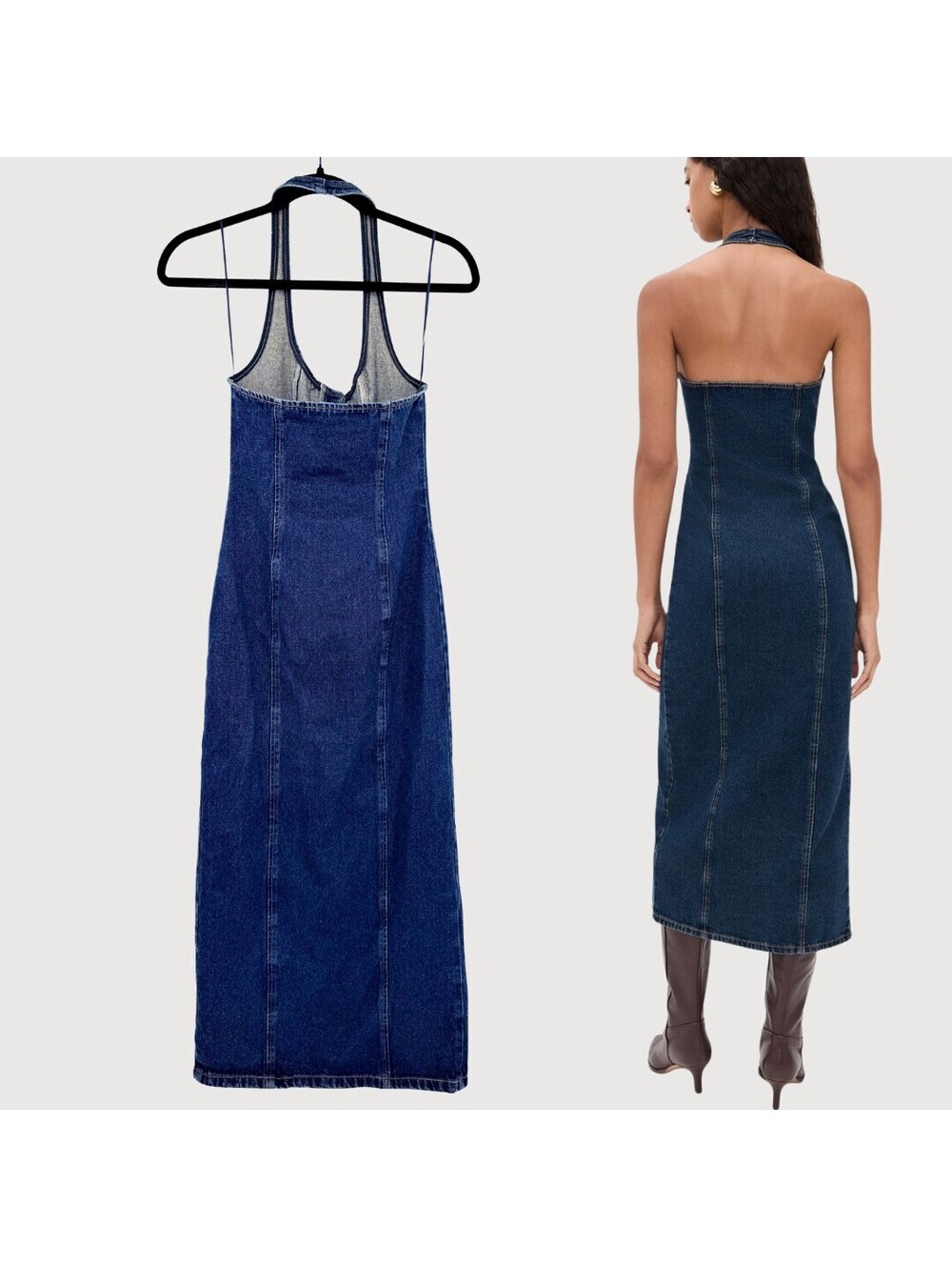 Lioness Kenny Indigo Denim Halter Button Maxi Dress XS - Picture 3 of 9